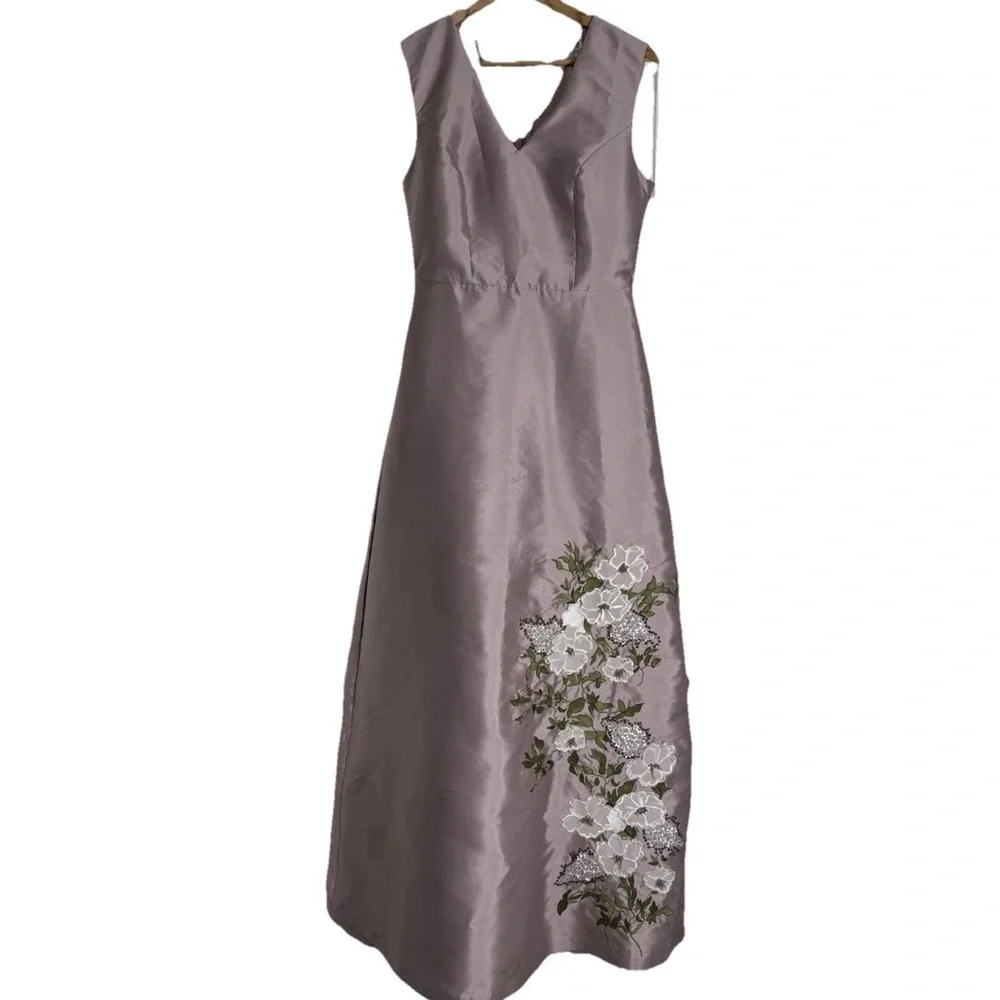 NEW, Kay Unger Aurelia Floral Sleeveless V-Neck Taffeta Gown Size 4 w/ Pockets - Picture 10 of 13